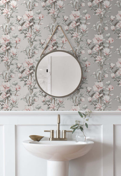 product image for Magnolia Trail Silver & Petal Pink Peel-and-Stick Wallpaper by NextWall 22