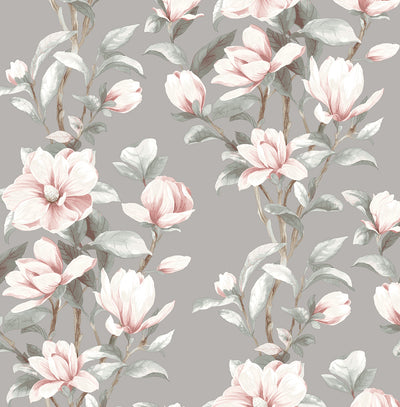 product image of Magnolia Trail Silver & Petal Pink Peel-and-Stick Wallpaper by NextWall 561