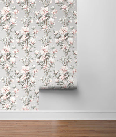 product image for Magnolia Trail Silver & Petal Pink Peel-and-Stick Wallpaper by NextWall 10