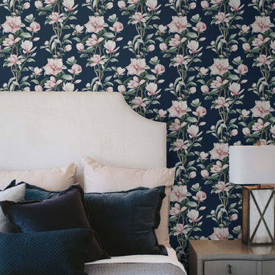 product image for Magnolia Trail Navy & Blush Peel-and-Stick Wallpaper by NextWall 70