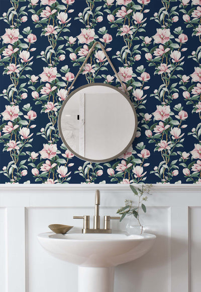 product image for Magnolia Trail Navy & Blush Peel-and-Stick Wallpaper by NextWall 56