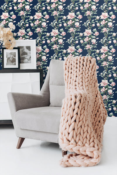 product image for Magnolia Trail Navy & Blush Peel-and-Stick Wallpaper by NextWall 12