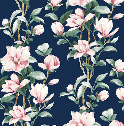 product image of Magnolia Trail Navy & Blush Peel-and-Stick Wallpaper by NextWall 567