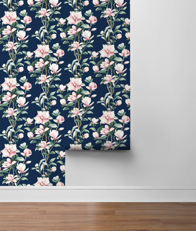 product image for Magnolia Trail Navy & Blush Peel-and-Stick Wallpaper by NextWall 8