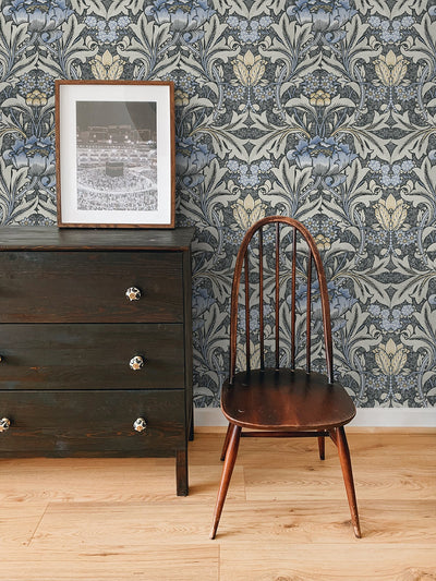 product image for Morris Flower Peel-and-Stick Wallpaper in Charcoal and Carolina Blue by NextWall 14