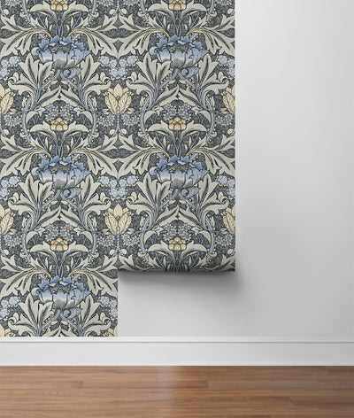 product image for Morris Flower Peel-and-Stick Wallpaper in Charcoal and Carolina Blue by NextWall 43