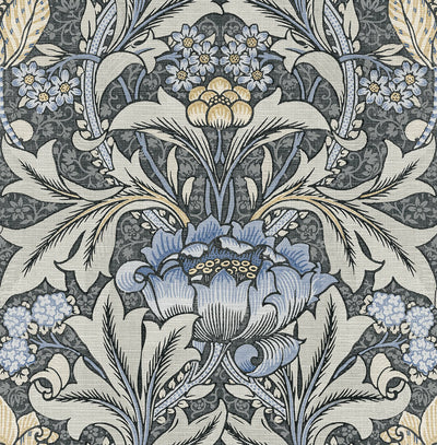 product image for Morris Flower Peel-and-Stick Wallpaper in Charcoal and Carolina Blue by NextWall 47