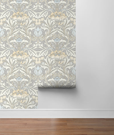 product image for Morris Flower Peel-and-Stick Wallpaper in Daydream Grey and Pearl Blue by NextWall 97