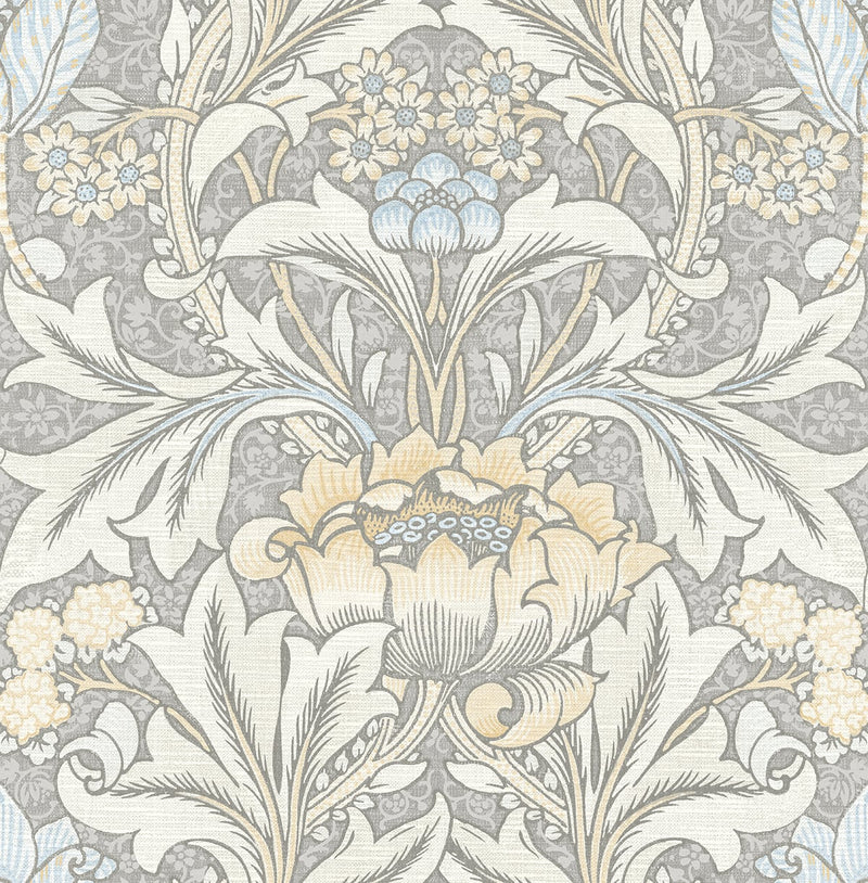 media image for Morris Flower Peel-and-Stick Wallpaper in Daydream Grey and Pearl Blue by NextWall 246