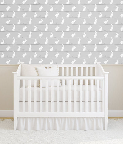 product image for Bunny Trail Daydream Grey Peel-and-Stick Wallpaper by NextWall 37