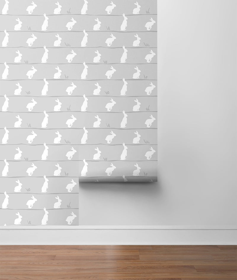 media image for Bunny Trail Daydream Grey Peel-and-Stick Wallpaper by NextWall 295