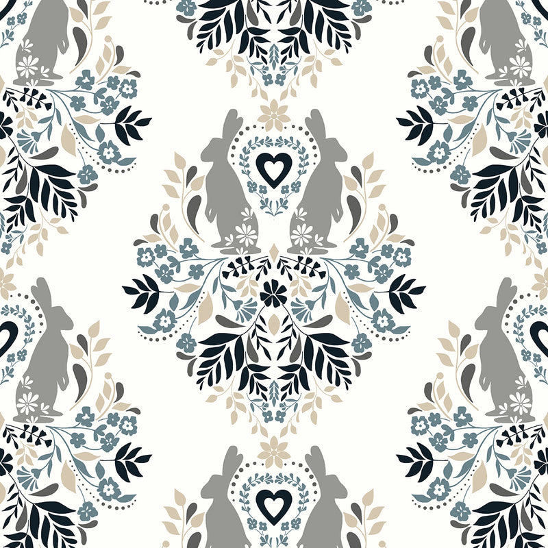 media image for Spring Damask Bluestone & Grey Peel-and-Stick Wallpaper by NextWall 211