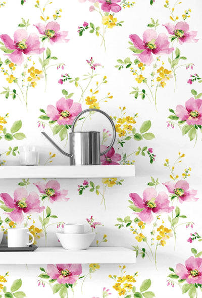 product image for Watercolor Windflower Cerise Pink & Marigold Peel-and-Stick Wallpaper by NextWall 78