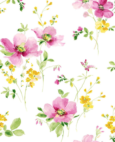 product image of Watercolor Windflower Cerise Pink & Marigold Peel-and-Stick Wallpaper by NextWall 542