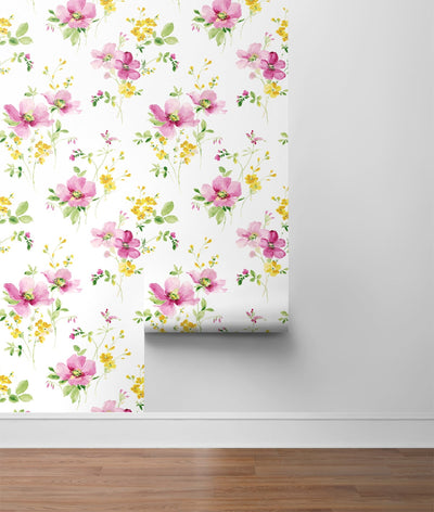 product image for Watercolor Windflower Cerise Pink & Marigold Peel-and-Stick Wallpaper by NextWall 26