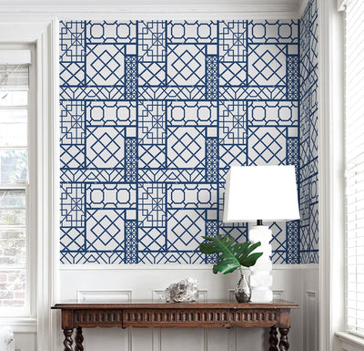 product image for Garden Trellis Navy Blue Peel-and-Stick Wallpaper by NextWall 63