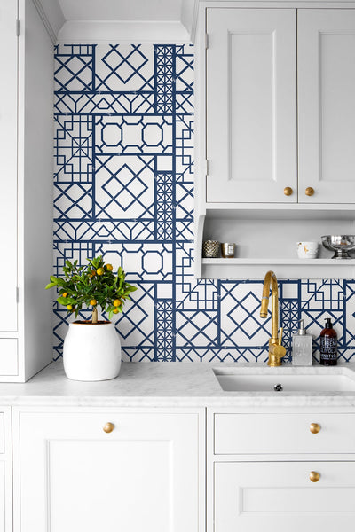 product image for Garden Trellis Navy Blue Peel-and-Stick Wallpaper by NextWall 84