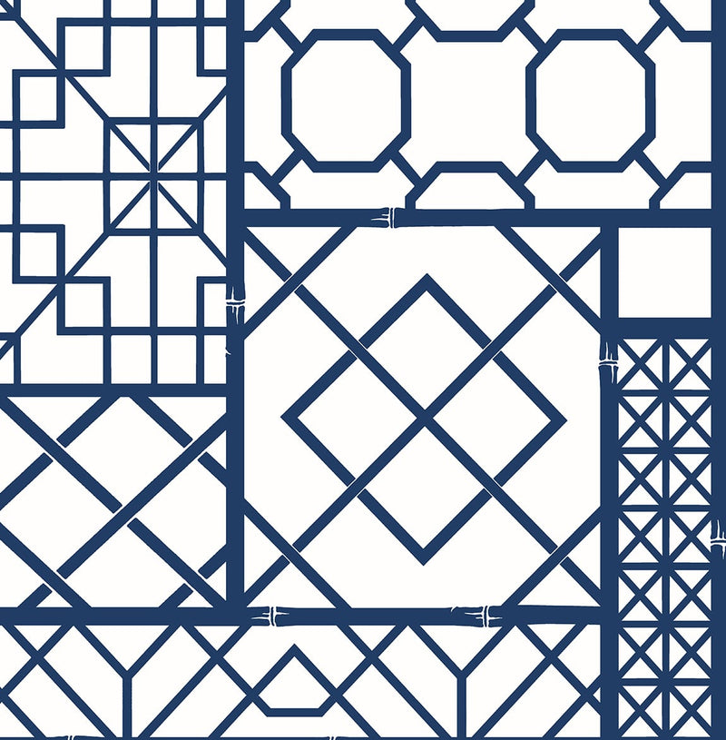 media image for Garden Trellis Navy Blue Peel-and-Stick Wallpaper by NextWall 284