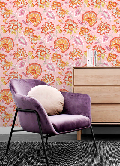 product image for Jacobean Blossom Floral Bubblegum Pink Peel-and-Stick Wallpaper by NextWall 27