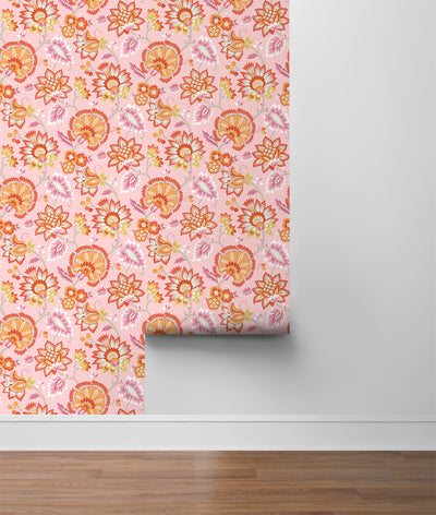 product image for Jacobean Blossom Floral Bubblegum Pink Peel-and-Stick Wallpaper by NextWall 87