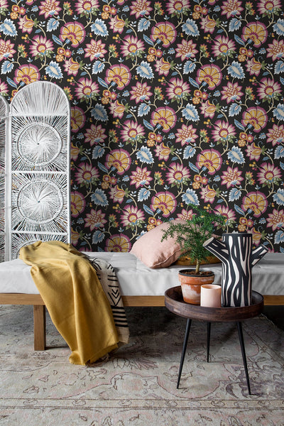 product image for Jacobean Blossom Floral Cosmic Black Peel-and-Stick Wallpaper by NextWall 87