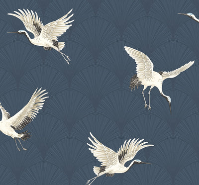 product image for Cranes Denim Blue Peel-and-Stick Wallpaper by NextWall 70