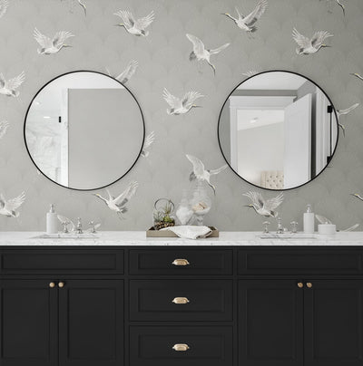 product image for Cranes Argos Grey Peel-and-Stick Wallpaper by NextWall 55