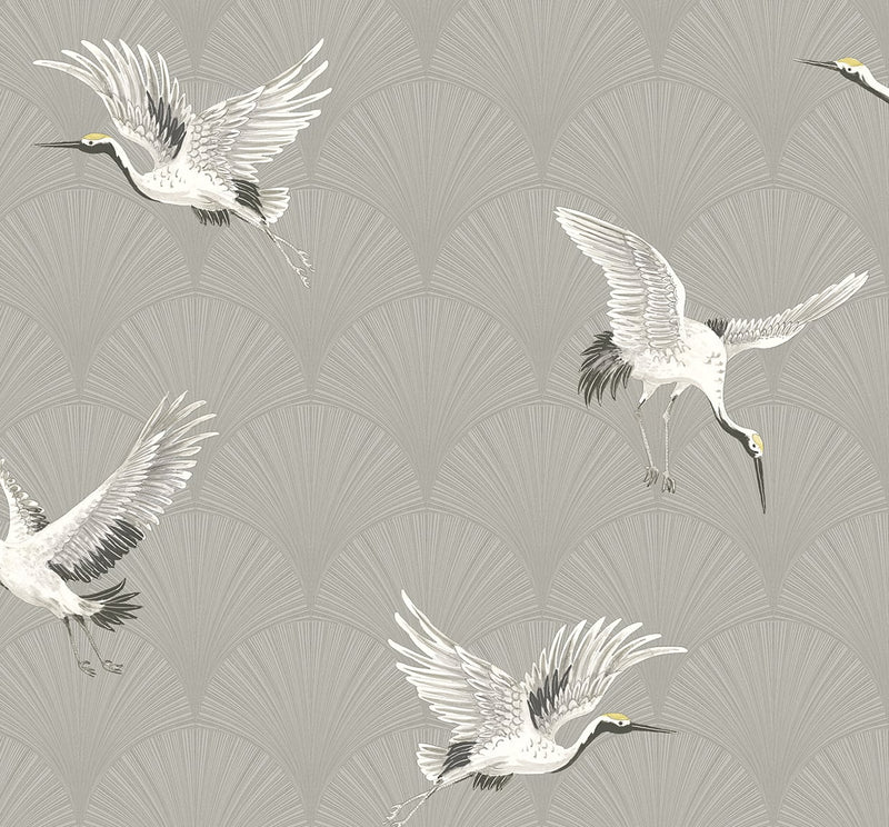 media image for Cranes Argos Grey Peel-and-Stick Wallpaper by NextWall 286