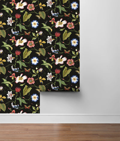 product image for Summer Garden Floral Jet Black Peel-and-Stick Wallpaper by NextWall 70