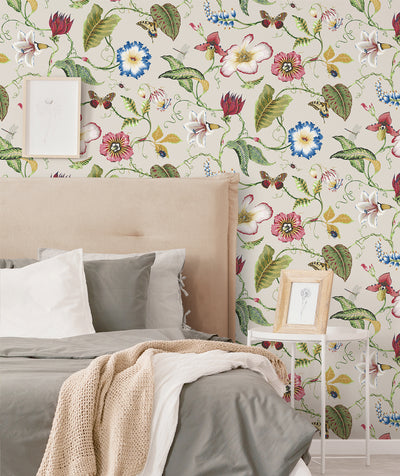 product image for Summer Garden Floral Peel-and-Stick Wallpaper in Raspberry & Chartreuse 22