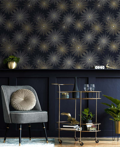 product image for Starburst Geo Midnight & Gold Peel-and-Stick Wallpaper by NextWall 63