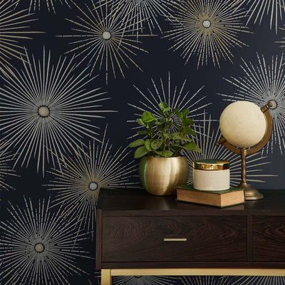 product image for Starburst Geo Midnight & Gold Peel-and-Stick Wallpaper by NextWall 4