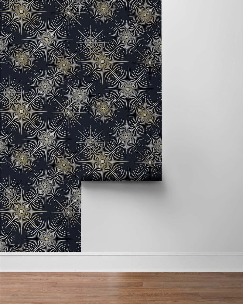 media image for Starburst Geo Midnight & Gold Peel-and-Stick Wallpaper by NextWall 280