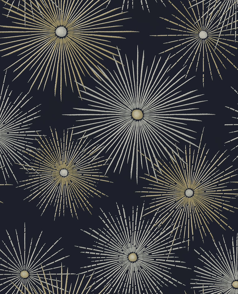 media image for Starburst Geo Midnight & Gold Peel-and-Stick Wallpaper by NextWall 225