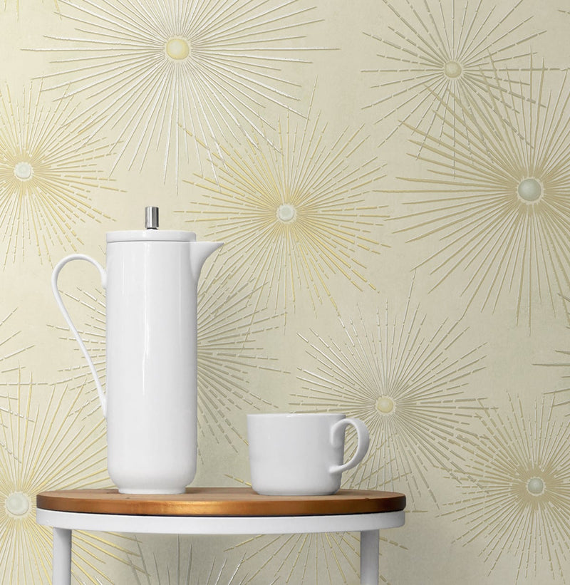 media image for Starburst Geo Ivory & Gold Peel-and-Stick Wallpaper by NextWall 277