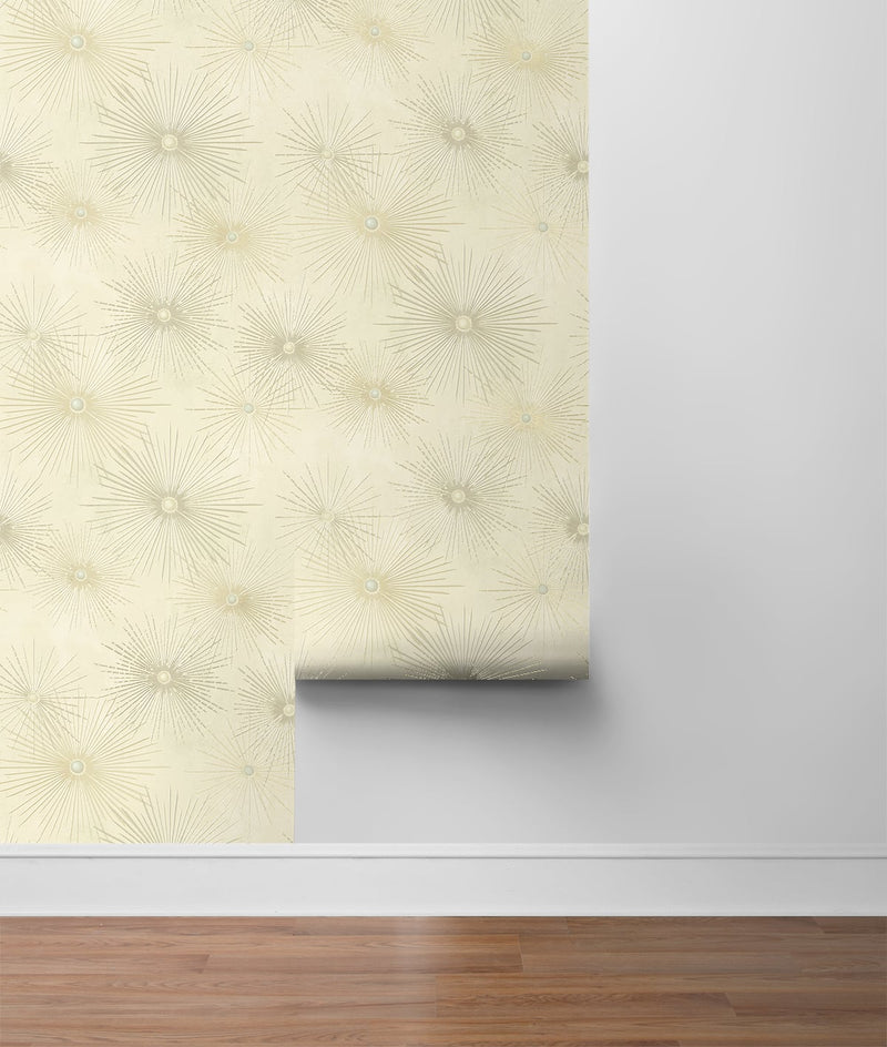 media image for Starburst Geo Ivory & Gold Peel-and-Stick Wallpaper by NextWall 278