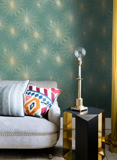 product image for Starburst Geo Teal & Gold Peel-and-Stick Wallpaper by NextWall 52