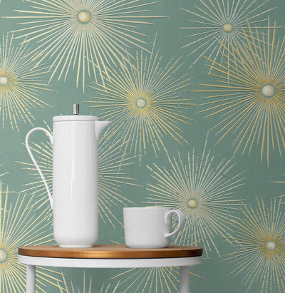 product image for Starburst Geo Teal & Gold Peel-and-Stick Wallpaper by NextWall 35