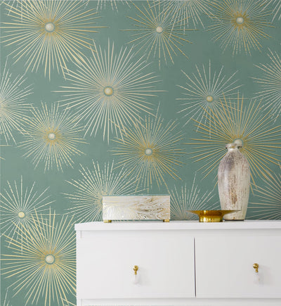 product image for Starburst Geo Teal & Gold Peel-and-Stick Wallpaper by NextWall 91