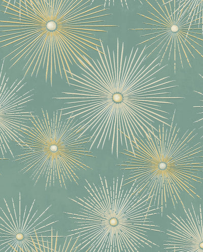 product image of Starburst Geo Teal & Gold Peel-and-Stick Wallpaper by NextWall 578