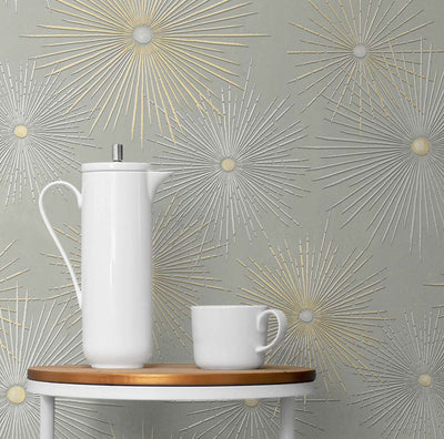 product image for Starburst Geo Silversmoke & Gold Peel-and-Stick Wallpaper by NextWall 96