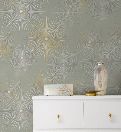 product image for Starburst Geo Silversmoke & Gold Peel-and-Stick Wallpaper by NextWall 22