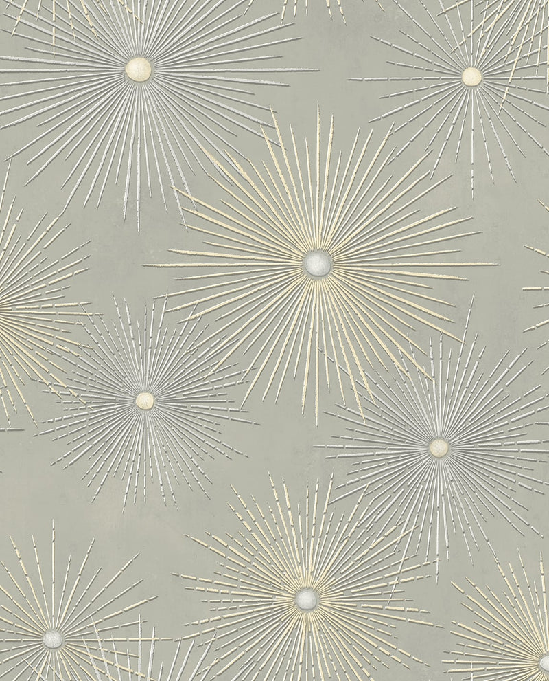 media image for Starburst Geo Silversmoke & Gold Peel-and-Stick Wallpaper by NextWall 248