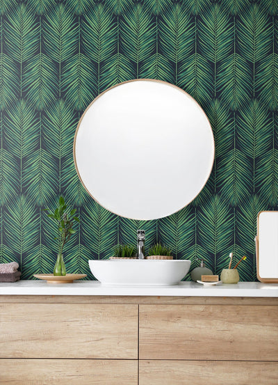 product image for Tropic Palm Midnight Blue & Sea Green Peel-and-Stick Wallpaper by NextWall 40