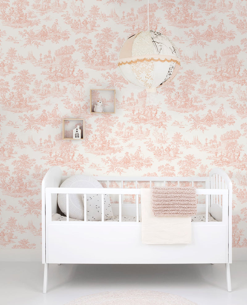 media image for Chateau Toile Blush Peel-and-Stick Wallpaper by NextWall 28