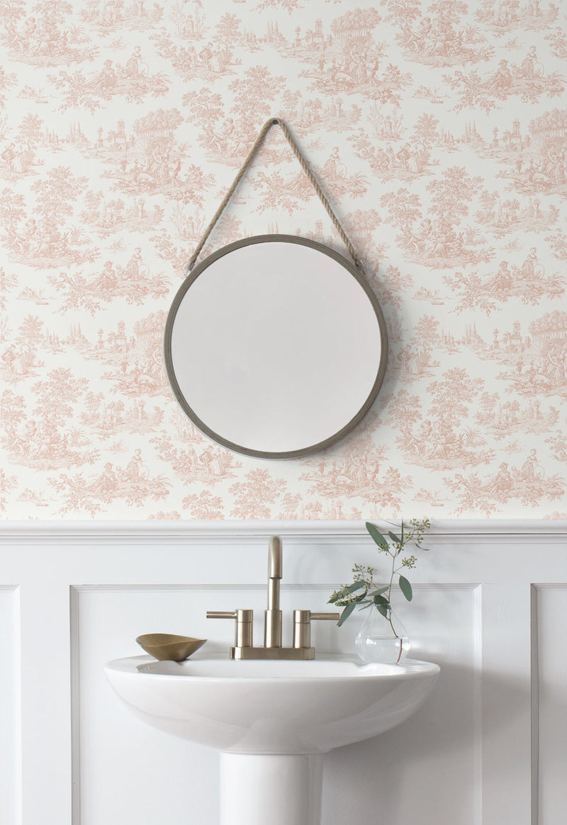 media image for Chateau Toile Blush Peel-and-Stick Wallpaper by NextWall 25