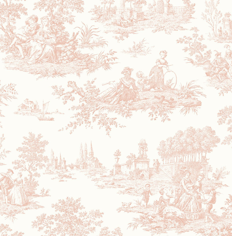 media image for Chateau Toile Blush Peel-and-Stick Wallpaper by NextWall 236