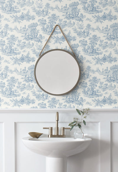 product image for Chateau Toile Blue Bell Peel-and-Stick Wallpaper by NextWall 33