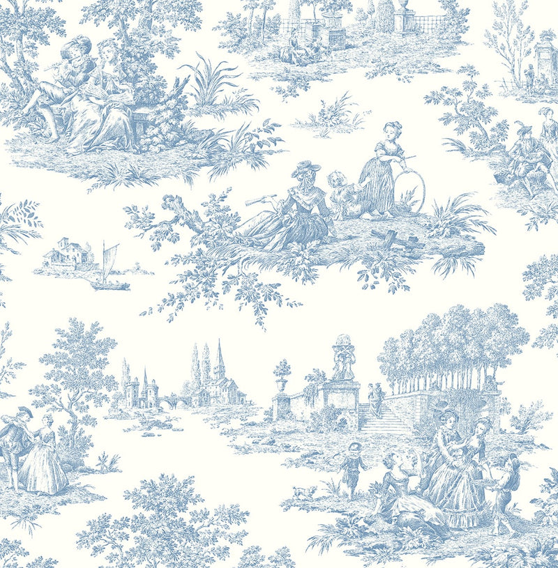 media image for Chateau Toile Blue Bell Peel-and-Stick Wallpaper by NextWall 270