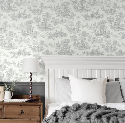 product image for Chateau Toile Peel-and-Stick Wallpaper in Argos Grey 4